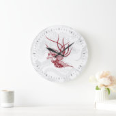 Red Bird & Floral Pattern Wall Clock Große Wanduhr (Zuhause)
