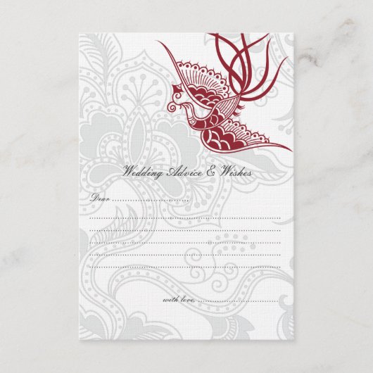 Red Bird & Floral Wedding Advice Cards Hinweiskarte (Vorderseite)
