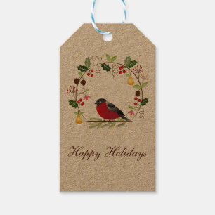 Red Bird in Holiday Wreath Holiday Gift Tags Geschenkanhänger