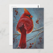 Red Bird Kardinal - Berries Postkarte (Vorne/Hinten)