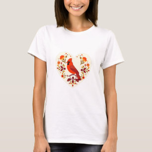 Red Bird (Kardinal) Lover - Boho Folk Art T-Shirt