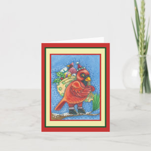RED BIRD SANTA, CHRISTMAS KARDINAL GREETCARD B FEIERTAGSKARTE