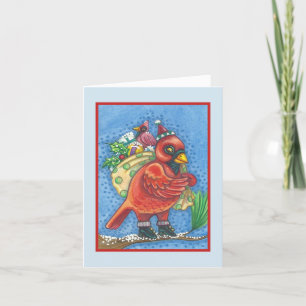 RED BIRD SANTA, CHRISTMAS KARDINAL GREETCARD B FEIERTAGSKARTE