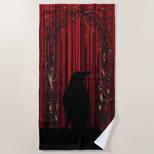 Red Bird Silhouette Black Raven Strandtuch (Vorderseite)
