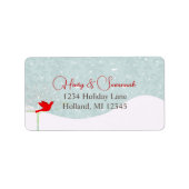 Red Bird Snow Stars Damask Rücksendeadresse Adressaufkleber (Vorne)