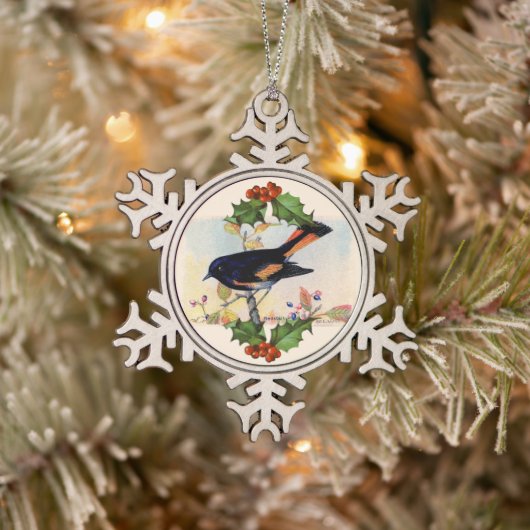 Red Bird Snowflake Pewter Weihnachtsschmuck Schneeflocken Zinn-Ornament (Baum)