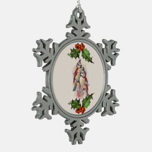 Red Bird Snowflake Pewter Weihnachtsschmuck Schneeflocken Zinn-Ornament (Links)