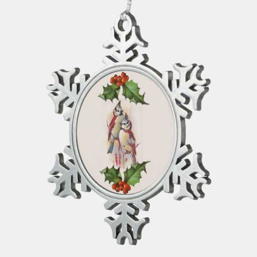 Red Bird Snowflake Pewter Weihnachtsschmuck Schneeflocken Zinn-Ornament (Rechts)