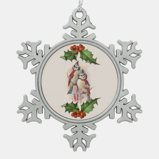 Red Bird Snowflake Pewter Weihnachtsschmuck Schneeflocken Zinn-Ornament (Vorderseite)