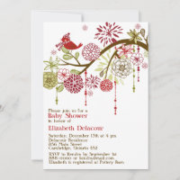 Red Bird Whimsical Winter Baby Shower Einladung