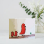 Red Bird With Babies Postkarte (Stehend Vorderseite)