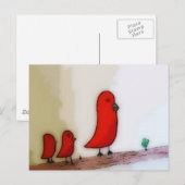 Red Bird With Babies Postkarte (Vorne/Hinten)