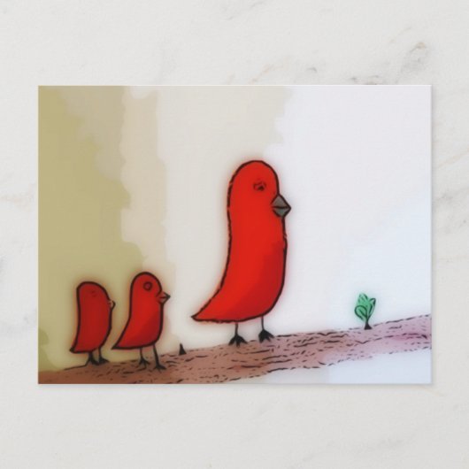 Red Bird With Babies Postkarte (Vorderseite)