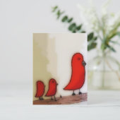 Red Bird With Babies Postkarte (Stehend Vorderseite)