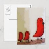Red Bird With Babies Postkarte (Vorne/Hinten)