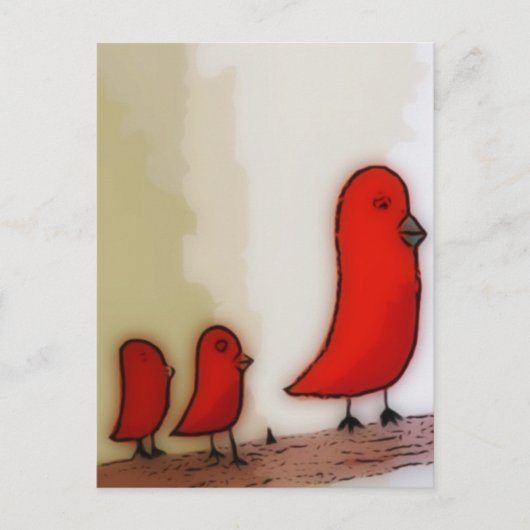 Red Bird With Babies Postkarte (Vorderseite)