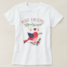 Red Bird & Wreath Skandinavien WeihnachtsFolklorek T-Shirt