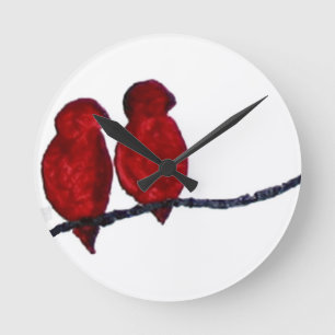 Red Birds clock, Copyright Karen J Williams Runde Wanduhr