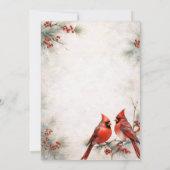 Red Birds on Snowy Pine Branch, Red Berries | Einladung (Rückseite)