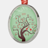 Red Birds Swirl Tree Christmas Ornament (Links)