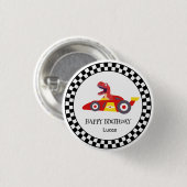Red Birthday Dinosaurier Rennfahrer Kindername Button (Vorne & Hinten)