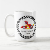 Red Birthday Dinosaurier Rennfahrer Kindername Kaffeetasse (Links)