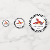 Red Birthday Dinosaurier Rennfahrer Kindername Konfetti (Rückseiten)