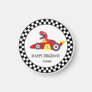 Red Birthday Dinosaurier Rennfahrer Kindername Magnet
