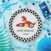 Red Birthday Dinosaurier Rennfahrer Kindername Pappteller (Party)