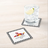 Red Birthday Dinosaurier Rennfahrer Kindername Rechteckiger Pappuntersetzer (Vor Ort)