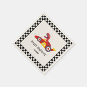 Red Birthday Dinosaurier Rennfahrer Kindername Serviette (Ecke)