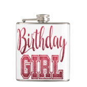 Red Birthday Girl Text Flachmann (Vorderseite)