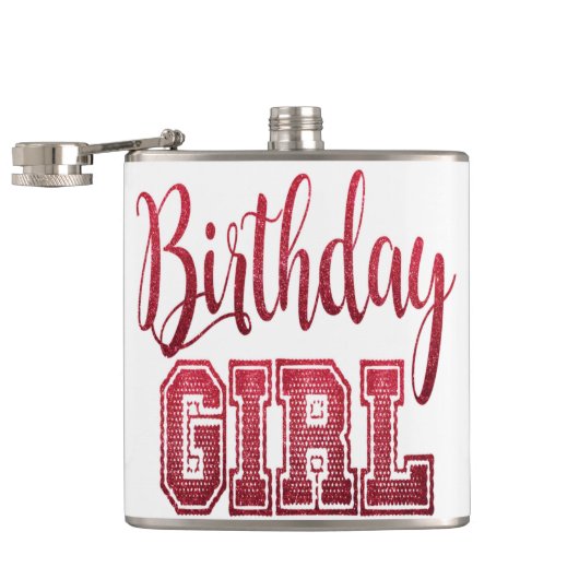 Red Birthday Girl Text Flachmann (Geöffnet)
