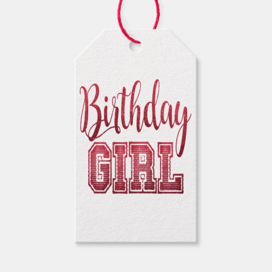 Red Birthday Girl Text Geschenkanhänger (Vorderseite)