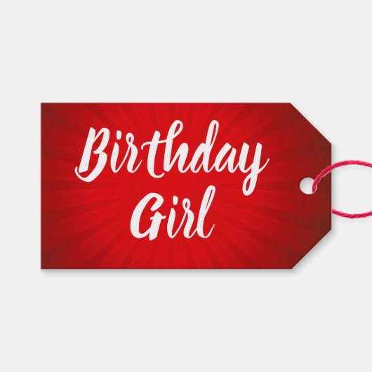 Red Birthday Sunburst Geschenkanhänger (Vorderseite (Horizontal))