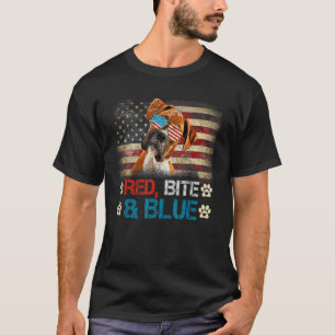 Red Bite and Blue Boxer Dog American USA Flag 4. T-Shirt