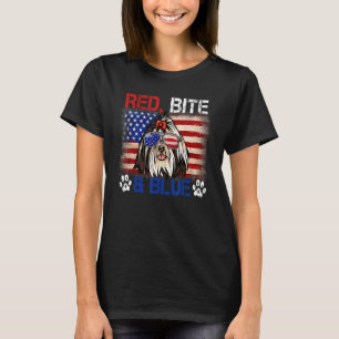 Red Bite Blue Hund 4. Juli Shih Tzu Usa Flagge T-Shirt