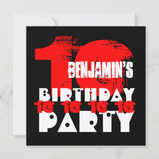 RED BLACK 10. Geburtstagsparty 10 Jahre alt V01 Einladung