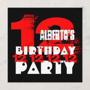 RED BLACK 12. Geburtstagsparty 12 Jahre alt V03 Einladung