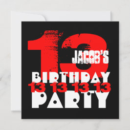 RED BLACK 13. Geburtstagsparty 13 Jahre alt V05 Einladung