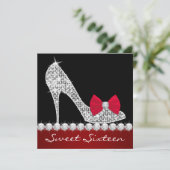 Red Black 16 . Geburtstag Birthday Party Einladung (Stehend Vorderseite)