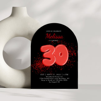 Red Black 30. Balloons Confetti Birthday Arch Einladung