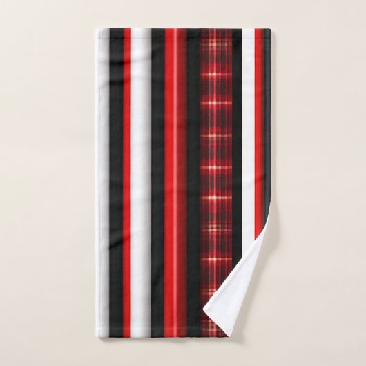Red Black Abstrakte Karierte TrendCollection Badhandtuch Set (Handtuch)