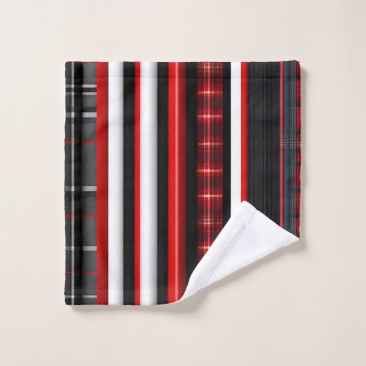 Red Black Abstrakte Karierte TrendCollection Badhandtuch Set (Waschlappen)