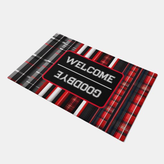 Red Black Abstrakte Karierte TrendCollection Fußmatte (Schrägansicht)