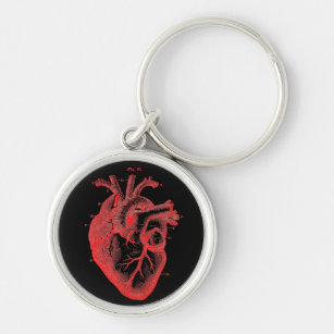 Red & Black Anatomical Heart Metal Key Ring Schlüsselanhänger