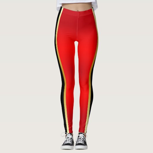 Red Black and Gold Aerobic Workout Leggings (Vorderseite)