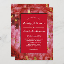 Red Black and Gold Agate Crystals Wedding Einladung