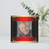 Red Black and Gold Geburtstagsparty Einladung (Stehend Vorderseite)