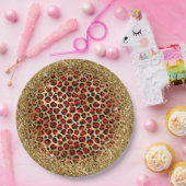 Red Black and Gold Glittery Foil Leopard Glam Pappteller (Party)